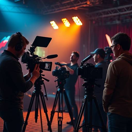 Plateau de tournage avec une √©quipe de cin√©ma en action